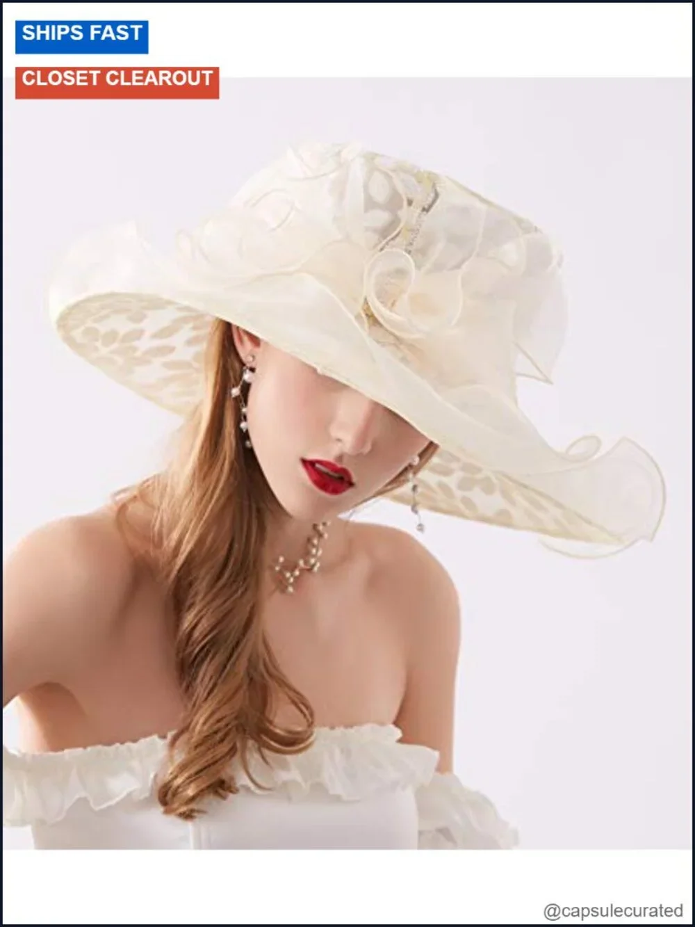 Women's Organza Church Tea Party Wedding Fascinator Derby Hat Wide Brim Sun Hat
